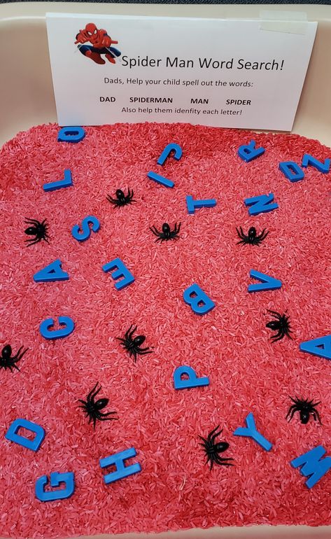 Spiderman Sensory Bin & Word Search Sensory Superhero Activities, Spiderman Activities Preschool, Superhero Day Activities Preschool, Superhero Provocation, Superhero Theme Snacks, Marvel Preschool Activities, Superhero Theme Preschool Craft, Hero Preschool Activities, Superhero Sensory Bin Preschool