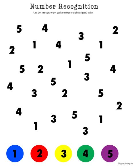 Dot Marker Numbers 1-5 Worksheet Preschool Number Recognition Worksheets, Number Recognition Preschool, Number Recognition Worksheets, Kindergarten Math Worksheets Addition, Dot Marker Activities, Maths Worksheets, Handwriting Activities, Kindergarten Worksheets Free Printables, Printable Shapes