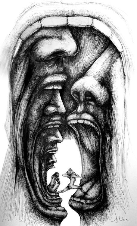 Art Sinistre, Eye Drawings, Creepy Drawings, Drawing Hands, Charcoal Drawings, Drawing Faces, Dark Art Drawings, 3d Drawings, Two Faces