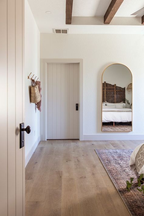 Guest Bedroom Mediterranean, Meditteranean Bedroom Ideas, Organic Modern Door, Mederteranian Decor Interior Design, California Modern Interior Master Bedrooms, Modern Spanish Mediterranean Interiors, Mediterranean Farmhouse Interior, Organic Modern Doors, Organic Modern Interior Doors