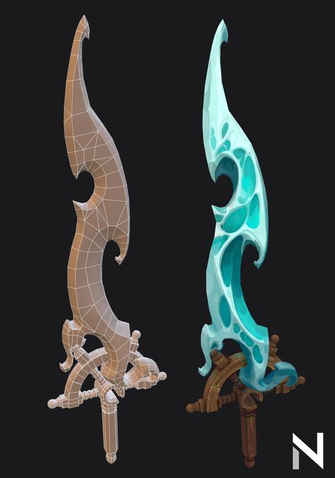 ArtStation - Water Sword - Handpaint Texturing 3d Max Tutorial, Pirate Props, Props Concept, Hand Painted Textures, Props Art, Fantasy Props, Low Poly Art, Mobile Art, 3d Modelle