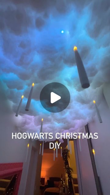 Danny Valimaki on Instagram: "Going a bit ham on the vibes this holiday. DIYed a Hogwarts floating candle hallway.  JMTONE Floating Candles with Wand, 20 PCs https://a.co/d/fIuWy2B" Diy Harry Potter Ceiling, Harry Potter Cloud Ceiling, Harry Potter Candles Floating, Harry Potter Room Diy, Hogwarts Floating Candles, Floating Candles Harry Potter, Harry Potter Hanging Candles, Harry Potter Room Ideas Diy, Floating Candle Ceiling