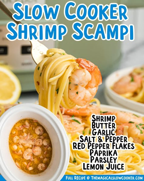 Crock Pot Shrimp Scampi, Shrimp In Crockpot, Shrimp Slow Cooker, Crock Pot Shrimp, Magical Slow Cooker, Slow Cooker Recipes Pork, Eating On A Dime, The Magical Slow Cooker, Shrimp Scampi Recipe