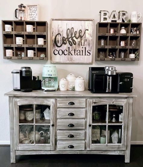 Coffee Liquor Bar Ideas, Coffe And Wine Bar, Coffee/wine Bar Ideas, Glam Coffee Bar, Coffee Bar Diy, Wine And Coffee Bar, Kitchen Coffee Bar, Coffee/wine Bar, Alcohol Bar