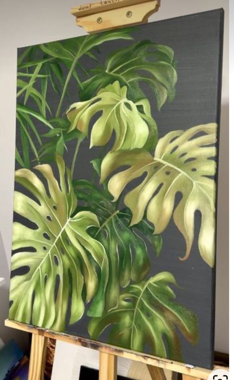 Large Leaf Painting, Botanical Painting Acrylic Canvases, Jungle Leaves Painting, Plant Abstract Art, Tropical Painting Acrylic Canvases, Monstera Painting Acrylic, Abstract Tropical Art Paintings, Acrylic Leaf Painting, Tropical Painting Ideas