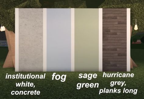 Bloxburg Color Schemes Outside, Green Color Codes For Bloxburg, Bloxburg Colour Codes Sage Green, Bloxburg Outside Wall Colours, Bloxburg House Ideas Sage Green, Bloxburg House Colour Schemes Exterior, Bloxburg Colour Schemes, Bloxburg Color Schemes Exterior, Bloxburg Color Schemes