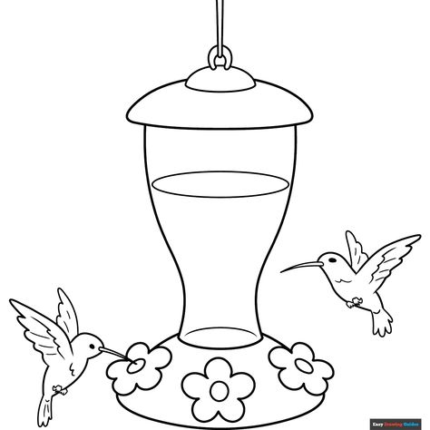 Free Hummingbird Feeder Coloring Page for Kids Hummingbird Feeder Drawing, Easy Drawing Guides, Free Printable Coloring Sheets, Drawing Guides, Black Birds, Hummingbird Feeder, Bird Coloring Pages, Kid Art, Kids Print