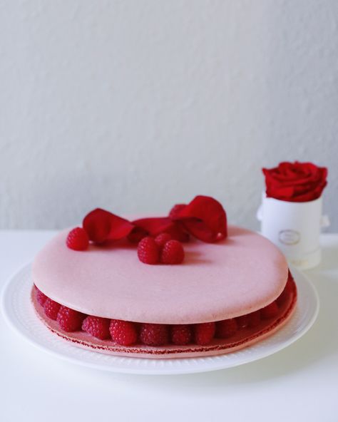 Ispahan Macaron Cake – Usagi Baking Swan Macarons, Valentine Macaron Flavors, Rasberry Macaroon Recipe, Pink And Purple Macaroons, Raspberry Rose Macarons, Macaroon Cake, Macaron Cake, Red Rose Petals, Pastry Bag