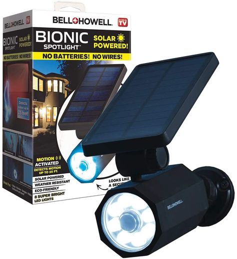 Arrives by Wed, Dec 29 Buy Bell + Howell Bionic Spotlight, 25 ft. Motion Sensor, Solar Sun Panels, Outdoor Lighting- Black at Walmart.com Remodeling Garage, Home Fire Safety, Home Garden Landscape, Sun Panels, Plant Germination, Solar Shed Light, Solar Spot Lights, Moonshine Recipes, Solar Electric