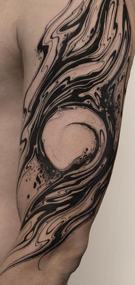 | Creative Tattoos Aesthetic By  Breonna Glick Men Asthetic Tattoos, Arm Swirl Tattoo, Abstract Design Tattoo, Flowing Tattoos Men, Ink Swirl Tattoo, Swirl Tattoo Sleeve, Water Marble Tattoo, Fluid Tattoo Design Arm, Abstract Galaxy Tattoo