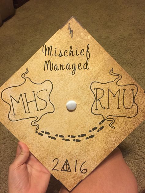 Mischief Managed 🎓 #gradcap #mischief #managed #harry #potter Cap Ideas, Grad Cap, Graduation Ideas, Mischief Managed, Graduation Cap, Harry Potter, Book Cover