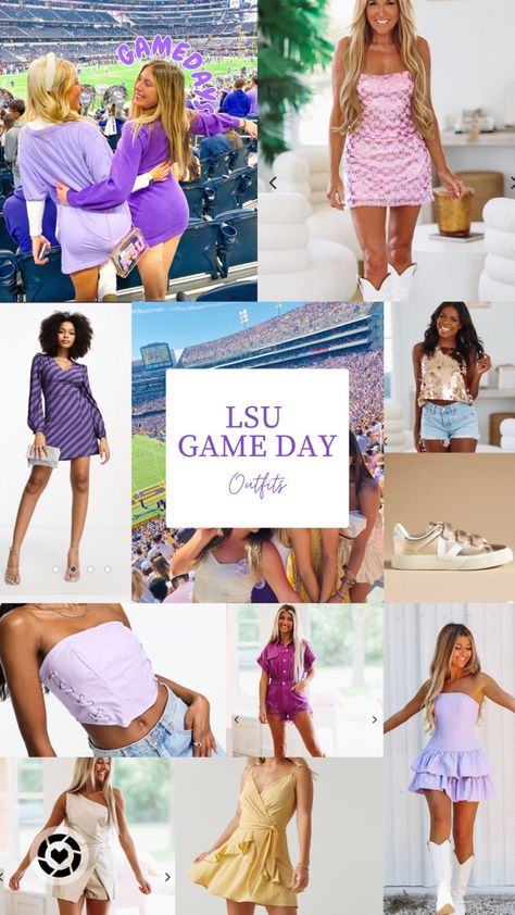 Purple And Yellow Gameday Outfit, Gold Game Day Outfit, Lsu Tailgate Outfit, Purple Gameday Outfit, Purple Game Day Outfit, Lsu Gameday Outfit, Lsu Game Day Outfit, Football Jersey Dress, College Game Day Outfit