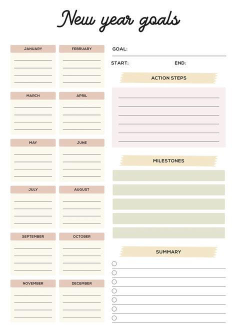 New Years Resolutions Template, Bujo 2025, Study Planner Free, 2024 Diary, Printables Planner, Calendars 2024, Goals Tracker, Simple Daily Planner, Organizational Printables