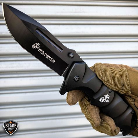 8.75" USMC MARINES TACTICAL SPRING ASSISTED FOLDING POCKET KNIFE Blade BLACK NEW - MEGAKNIFE Paracord Knife Handle, Paracord Knife, Tactical Pocket Knife, Modern Factory, Apocalypse Gear, Knives Hunting, Kayaking Gear, Pretty Knives, Traditional Archery