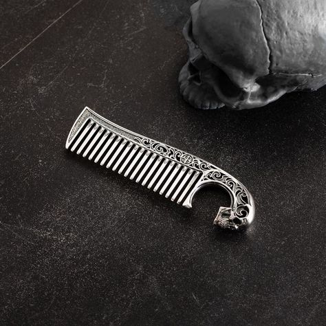 Saint Bones on Instagram: "Take a look at mens daily essentials at another angle. Meet our Skull Deco beard and mustache comb in sterling silver." Beard And Mustache, Beard Comb, Beard Combs, Beard No Mustache, Funky Jewelry, Hair Strand, Daily Essentials, Comb, Bones