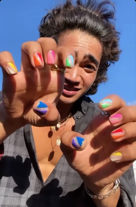 Queer Acrylic Nails, Gay Pride Nail Art, Pride Nails Square, Masc Acrylic Nails, Square Pride Nails, Pride Month Nails Short, Nails For Pride, Masc Pride Nails, Pride Nails For Men