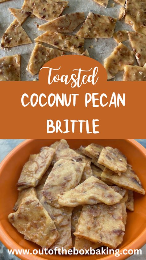 If you’re looking for a quick and delicious treat to serve your family or guests, this is the post for you. Keep reading to discover the most amazing Toasted Coconut Pecan Brittle ever! Honey Toasted Pecans, Toasted Coconut Brittle, Coconut Pecan Pralines, Bacon Pecan Brittle, Peanut Brittle With Coconut, Brittle Recipes Easy, Coconut Brittle Recipes, New Orleans Pecan Clusters, Cinnamon Pecans Recipe