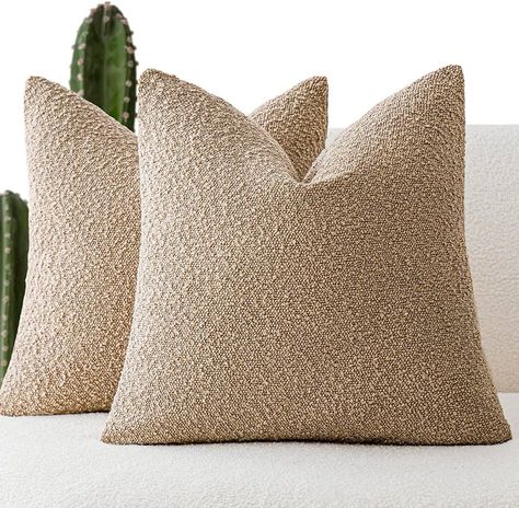 Amazon.com: Foindtower Pack of 2, Decorative Textured Boucle Throw Pillow Covers Accent Solid Pillow Cases Cozy Soft Couch Cushion Case for Chair Sofa Bedroom Living Room Home Decor 22 x 22 Inch Ivory Beige : Home & Kitchen Brown Throw Pillows, Cozy Couch, Couch Pillow Covers, Couch Cushion, Cozy Pillow, Bed In Living Room, Decorative Pillows Couch, Chair Sofa, Pillow Texture