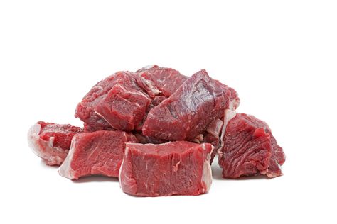 Pieces of raw beef goulash, isolated on white Beef Stew Cubes, Tender Beef Stew, Cooking Stew Beef, Beef Chunks, Ground Beef And Potatoes, Stew Meat Recipes, Meat Diet, Raw Meat, How To Cook Beef