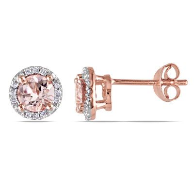 Pink Morganite Sterling Silver Diamond Earrings, Morganite Earrings, Ear Pin, Rose Diamond, Silver Diamond Jewelry, Rose Stud Earrings, Silver Diamond Earrings, Black Gold Jewelry, Morganite Diamond