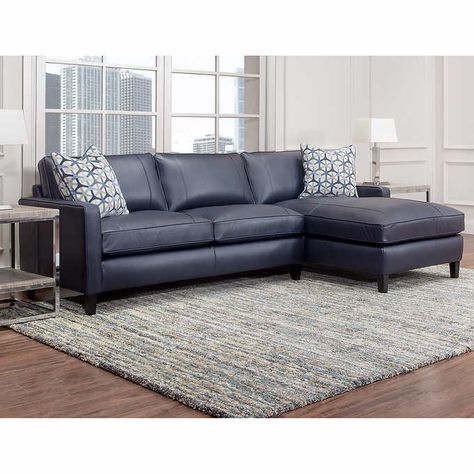 1 Blue Leather Sectional Living Room, Leather Sectional Living Room Ideas, Elegant Sofa Design, Blue Leather Sectional, Navy Leather Sofa, Navy Blue Leather Sofa, Blue Leather Couch, Leather Sectional Living Room, Top Grain Leather Sectional