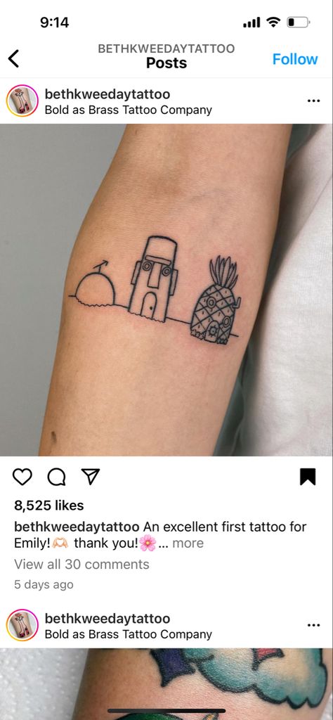 Spongebob Tattoo Ideas, Spongebob House, Spongebob Tattoo, House Tattoo, Home Tattoo, Sponge Bob, First Tattoo, Triangle Tattoo, Tatting