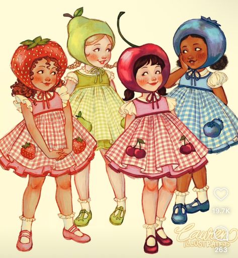 Cherry Cuddler Strawberry Shortcake, Fruit People Drawing, Old Strawberry Shortcake Characters, Strawberry Shortcake Drawings, Fruit Outfits Drawing, Cute Cartoon Style, Strawberry Shortcake Oc, Strawberry Shortcake App Icon, Strawberry Shortcake Cherry Jam