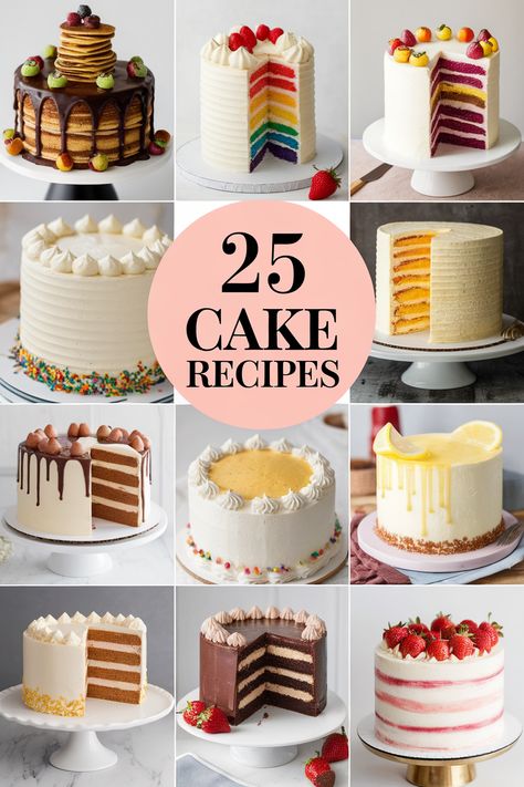 Cake recipes are the key to unlocking delicious homemade treats! From classic chocolate cakes and vanilla sponges to red velvet, carrot cake and cheesecakes, these 25 recipes offer a variety of cake ideas aesthetic for birthdays, celebrations and afternoon tea. Explore easy cake recipes from scratch and discover step-by-step baking instructions and frosting tips to elevate your baking game. Sponge Cake Frosting, Baking A Cake From Scratch, Bakery Cake Recipe From Scratch, Simple Cake Flavors, Six Inch Cakes, Tiered Cake Recipe, Tall Cake Ideas, Cake Inspo Simple, Fun Cake Recipes