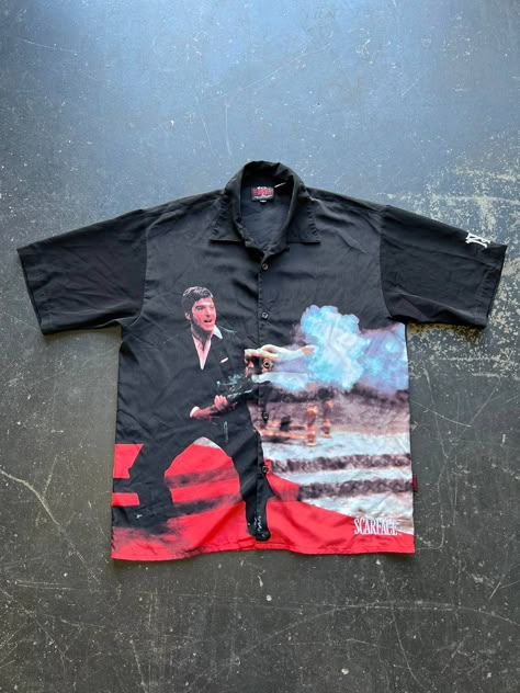 Supreme Vintage 90s very rare Scarface dress button up shirt | Grailed Scarface Dress, Scarface Shirt, T-shirt Photography, Pop Pop Shirts, Hype Clothing, Kicks Shoes, Fits Aesthetic, Street Fashion Men Streetwear, Men's Tops