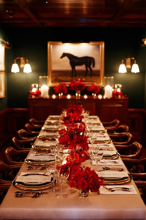 Ralph Lauren Celebrates the Launch of its Mini Stirrup Watch at—Where Else?—The Polo Bar | Vogue Ralph Lauren Christmas, Dark Deco, Polo Bar, Tafel Decor, Festive Dinner, Taylor Hill, Long Table, Christmas Table Settings, Holiday Dinner