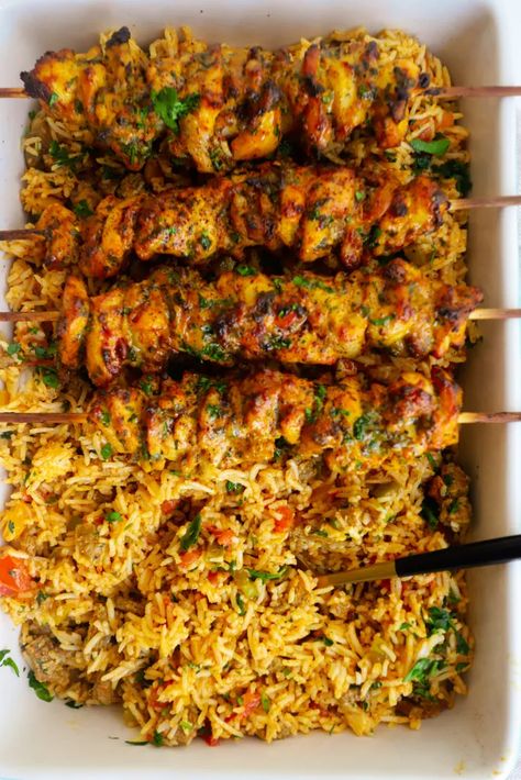 Rainbow Rice with Steak and Peppers - Moribyan Chicken Kabob Dinner Sides, Leftover Kabobs What To Do With, Rice With Kabobs, Moribyan Recipes, Steak And Rice Recipes, Rice With Steak, Steak And Peppers, Lebanese Rice, Steak And Rice