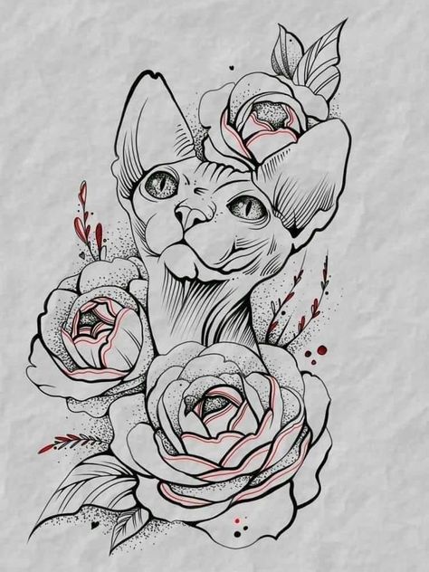 Sphynx Cat Tattoo, Tattoo Gato, Cousin Tattoos, Tatoo Inspiration, Drawing Cartoon Faces, Cat Tat, Cat Tattoo Designs, Sun Tattoos, Cute Little Tattoos