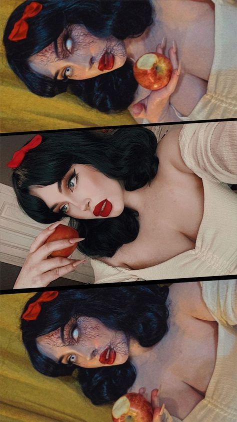 Scary Snow White Makeup, Snowhite Costume Women, Poisoned Snow White Costume, Zombie Snow White Makeup, Dark Snow White Costume, Scary Fairytale Costume, Scary Snow White Costume, Dead Snow White Makeup, Poisoned Snow White Makeup