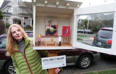 At Seattle’s Little Free Art Gallery on Queen Anne, you can take a tiny piece of art or leave one | The Seattle Times Tiny Art Gallery, Art Gallery Ideas, Masterpieces Painting, Gallery Ideas, Tiny Art, Custom Benches, Little Library, High School Art, Piece Of Art