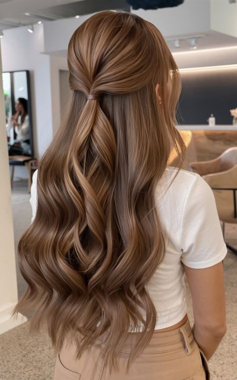 Cute Hairstyles For Long Hair Fancy, Senior Picture Hair Ideas Hairstyles, Hairstyles Semi Formal, Quince Guest Hairstyles, Damas Hairstyles, Semi Formal Hairstyles For Long Hair, Cute Hairstyles For Dance, Easy Hair For Wedding Guest, Hairstyles For Prom Long Hair