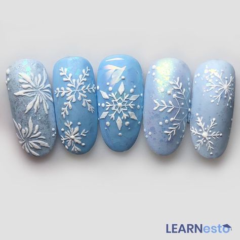 Snow Nail Designs, Snow Nails Winter, Nail Art Snowflakes, Snow Nail Art, Easy Snowflake, Everyday Nails, Nail Noel, Draw Christmas, Nail Art Courses