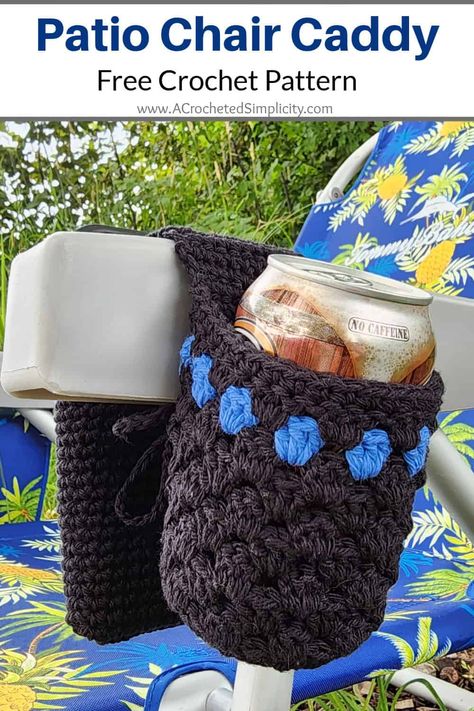 Learn to crochet a chair caddy that's perfect for beach, patio, and camp chairs. #chaircaddy #crochetchaircaddy #beachchaircaddy #thinblueline #thinbluelinecrochet #pineapple #pineapplecrochet #crochetpineapple #crochetcaddy #freecrochetpattern #patiochaircaddy #campchaircaddy #crochetbeachchaircaddy #crochetcampchaircaddy #crochetpatiocharicaddy #grannystitch #crochetgrannystitch #grannystitchpattern #crochetgrannystitchpattern #grannystitchcaddy #grannystitchcozy #freecrochetcaddy #crochet Crochet Caddy, Granny Stitch Crochet, Crochet Chair, Camp Chairs, Crochet Granny Stitch, Beach Backyard, Granny Stitch, Beach Patio, Crochet Cozy