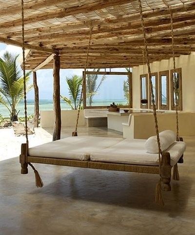 Outdoor Hanging Bed, Hanging Beds, Swing Bed, Porch Swings, Hanging Bed, Bed Swing, Dream Beach, Mattress Sets, Dream Home Ideas