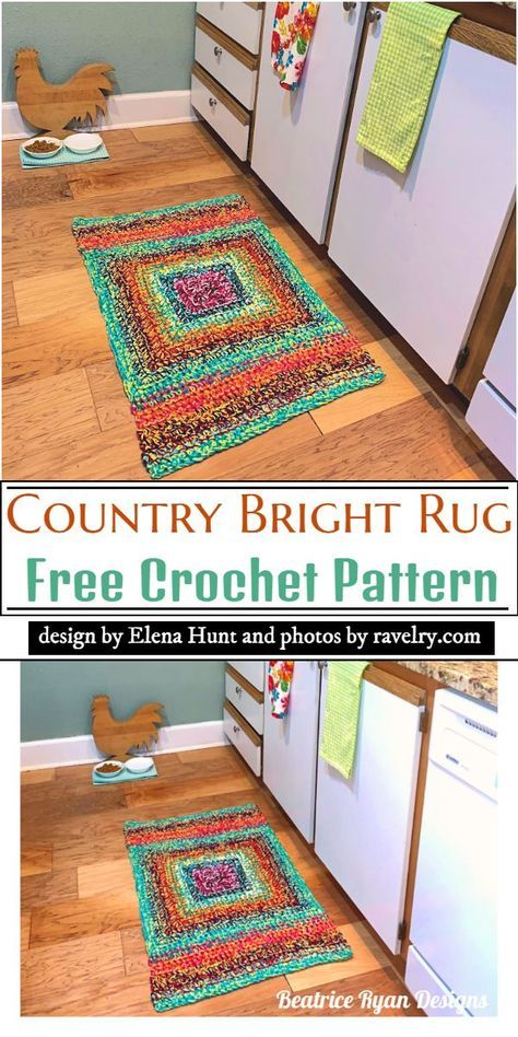 Free Crochet Rug Patterns, Easy Crochet Rug Patterns, Easy Crochet Rug, Crochet Country, Rug Crochet Pattern, Bright Rug, Crochet Rug Pattern, Floral Crochet Pattern, Crochet Rug Patterns Free