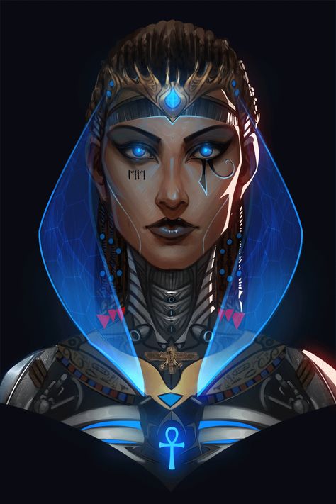 ArtStation - 1515 - Animated, mohamed saad Fantasy Portraits, Cyberpunk Character, Mythology Art, Cyberpunk Art, Arte Fantasy, Egyptian Art, Fantasy Inspiration, Character Portraits, Dark Fantasy Art