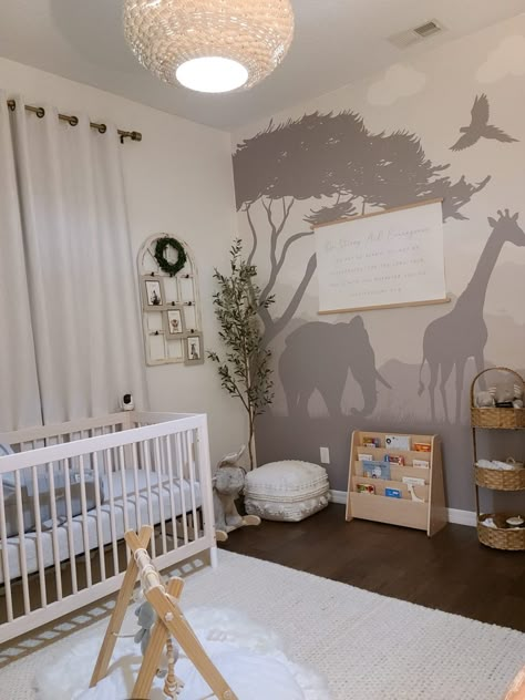 Baby Boy Animal Nursery, Baby Book Shelf, Safari Nursery Boy, Antique Background, Concrete Creations, Jungle Theme Nursery, Animal Baby Room, Safari Wallpaper, Safari Theme Nursery