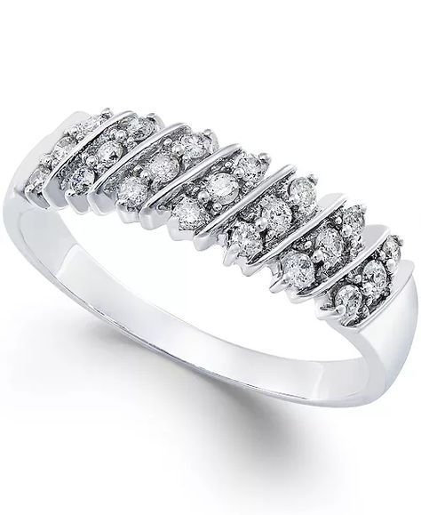 Macy's - Diamond Multi-Row Band (1/5 ct. t.w.) in 14k White Gold 5 Carat Diamond Ring, Vintage Inspired Rings, Triangle Pendant, Rose Gold Band, Halo Diamond Ring, White Rose Gold, Vintage Diamond, Round Cut Diamond, Custom Rings