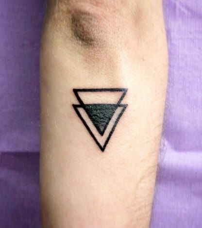 Rainbow Triangle Tattoo, Double Triangle Tattoo, Triangle Tattoo Ideas, Tattoo Triangle, Triangle Tattoo Design, Fire Lily, Double Triangle, Shape Tattoo, Triangle Tattoos