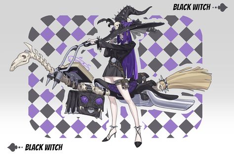 Witch Characters, Anime Witch, Beautiful Witch, Witch Design, Anime Monsters, Magic Design, Black Witch, Witch Broom, Witch Art