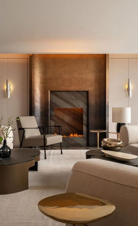 Lux Interior Design, Unique Fireplace Ideas, Living Tv, Style Loft, Fireplace Design, Contemporary Living Room, A Living Room, Residential Design, New Classic