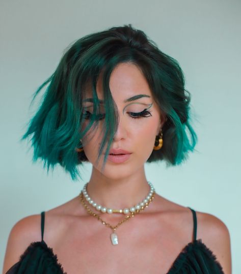 hair color, hair dye, green hair, short hair, color melt, hair color combinations, color cover up Short Haired Mermaid, Short Turquoise Hair, Turquoise Hair Peekaboo, Turqiouse Hair, Turquoise Hair Dye, Turquoise Blue Hair Colour, Emerald Hair, Green Hair Dye, Arctic Fox Hair Color