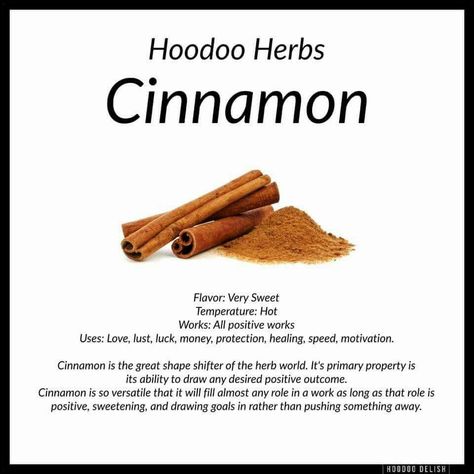 Hoodoo - Pinned by The Mystic's Emporium on Etsy Cinnamon Abundance, Hoodoo Herbs, Hoodoo Delish, Hoodoo Conjure Rootwork, Hoodoo Rootwork, Hoodoo Magic, Hoodoo Conjure, Hoodoo Spells, Magickal Herbs