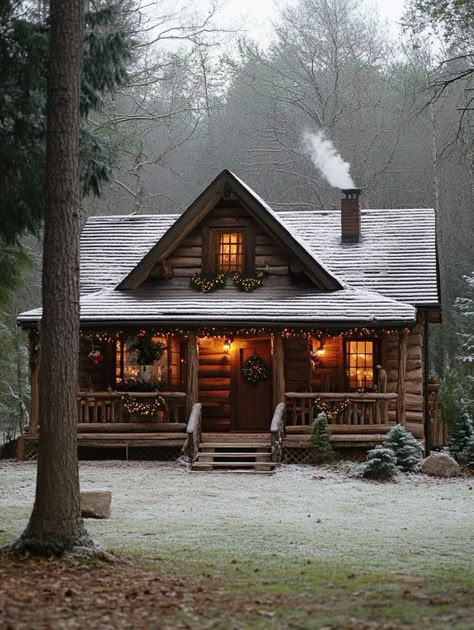 Log Cabin Life Man Cave Cabin, Hunting Cabin Exterior, Log Cabin Honeymoon, Log Tree House, Rustic Cabin Interior Design, Simple Log Cabin Homes, Christmas Cabin Aesthetic, One Room Log Cabin, Cozy Wooden House