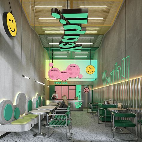 YEAH! | Concept Restaurant :: Behance Neon Fruit, Concept Restaurant, Cookie Shop, Bowling Center, Cafe Concept, Healthy Restaurant, Casas The Sims 4, Architecture Design Drawing, Food Graphic Design