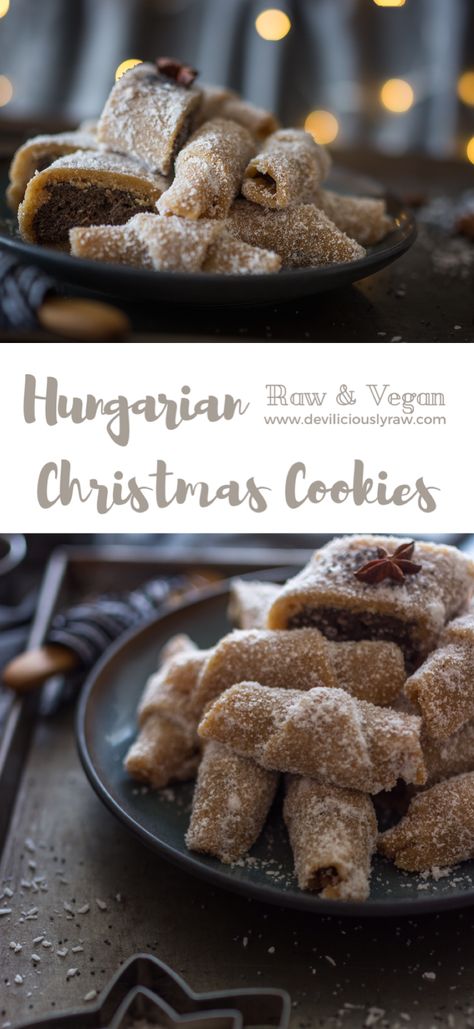 #raw #vegan Traditional Hungarian Christmas Cookies  via @deviliciouslyr Hungarian Christmas Recipes, Hungarian Christmas Cookies, Hungarian Pastries, Vegan Hungarian, Hungarian Christmas, Hungarian Cookies, Raw Treats, Hungarian Food, Vegan Baby